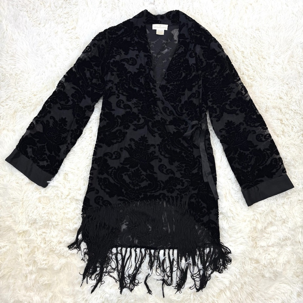 Soft Surroundings Velvet Burnout Kimono L Whimsigoth Witchy Boho Fringe Tie Wrap - Picture 6 of 8